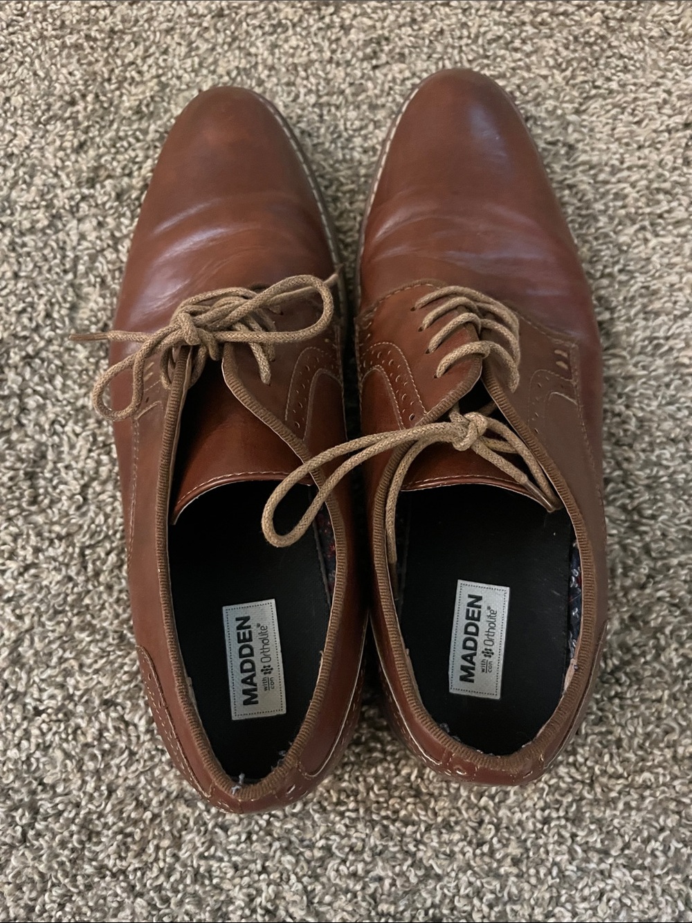 Men's Madden Brown Leather Lace-Up Dress Shoes - Picture 4 of 6